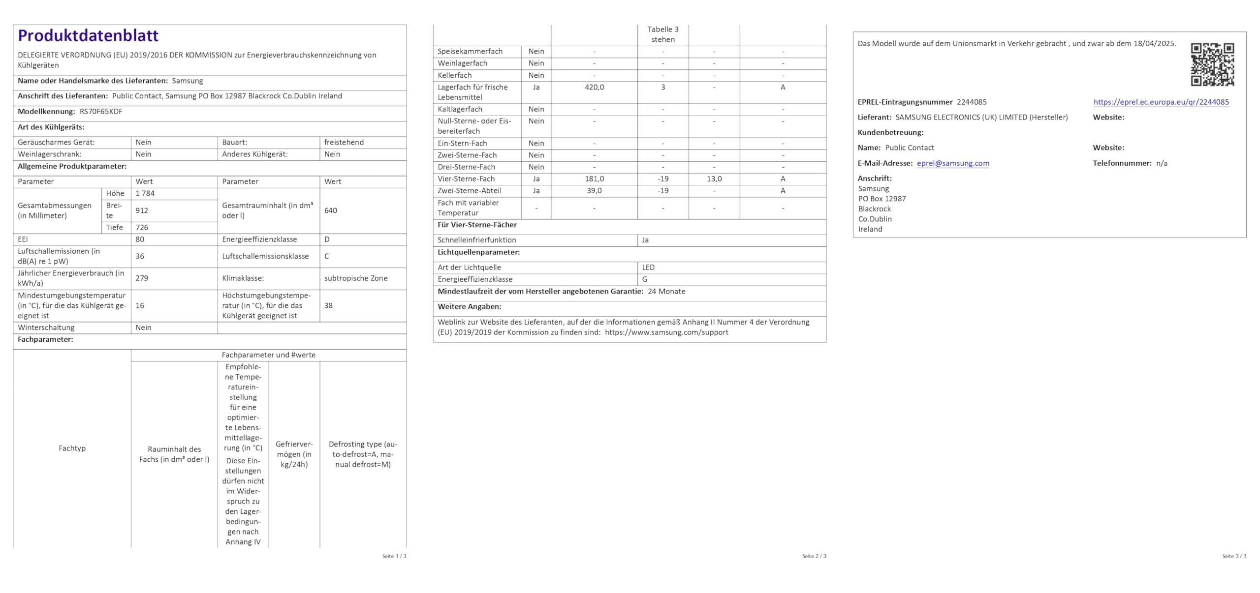 Samsung RS70F65KDFEF Side-by-Side Kühl-Gefrierkombination, AI Kühlschrank mit Gefrierfach, 178 cm, 640 l, Eis-/Wasserspender mit Wassertank, AI Energy Mode, Metal Cooling, Black Steel