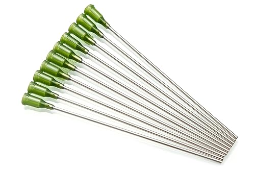 Paquete de 10 - Aguja dispensadora de 4" - Punta roma Luer Lock (calibre 14, oliva)