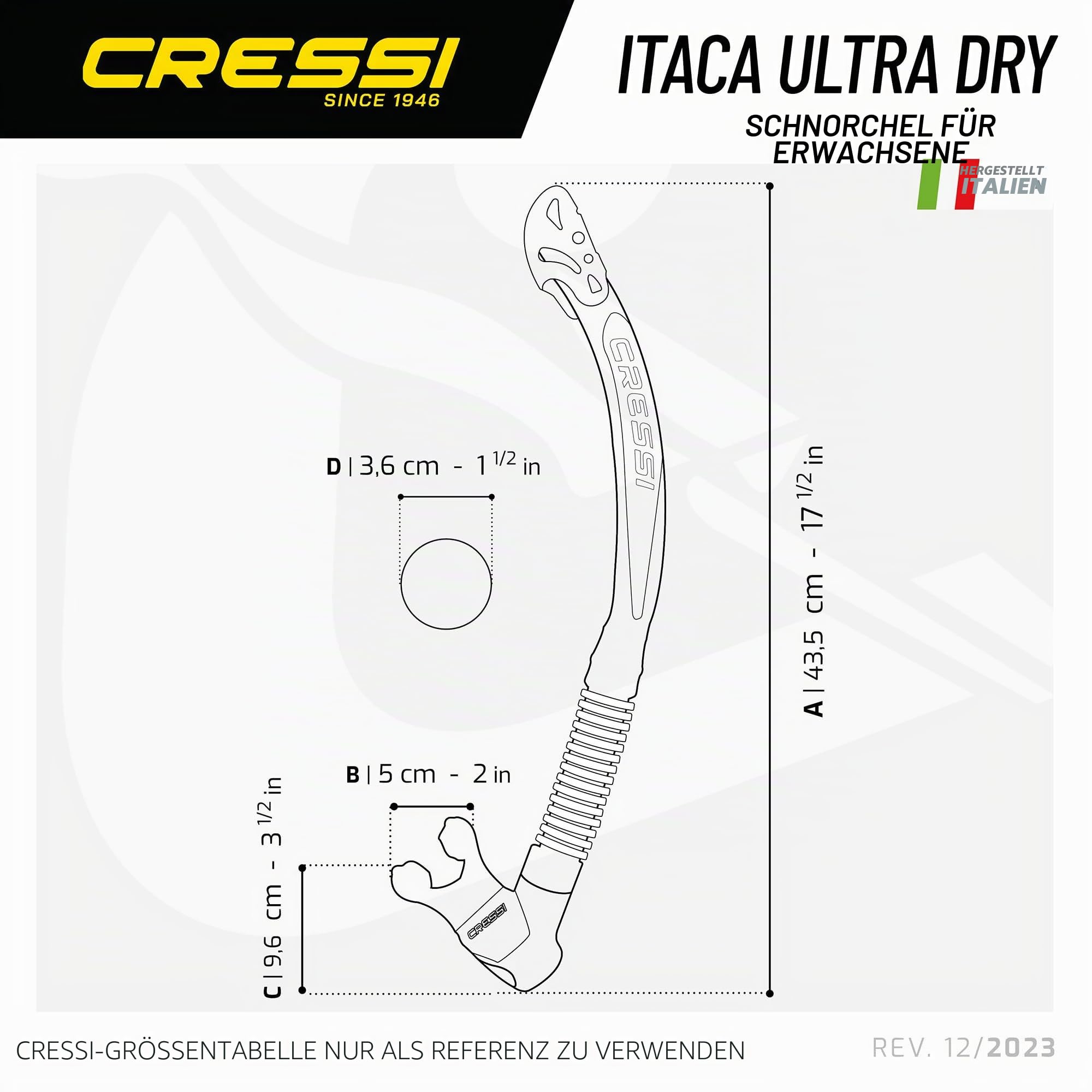 Cressi Unisex-Adult Itaca Ultra Dry Snorkel Trockenes Freitauchen und Schnorcheln