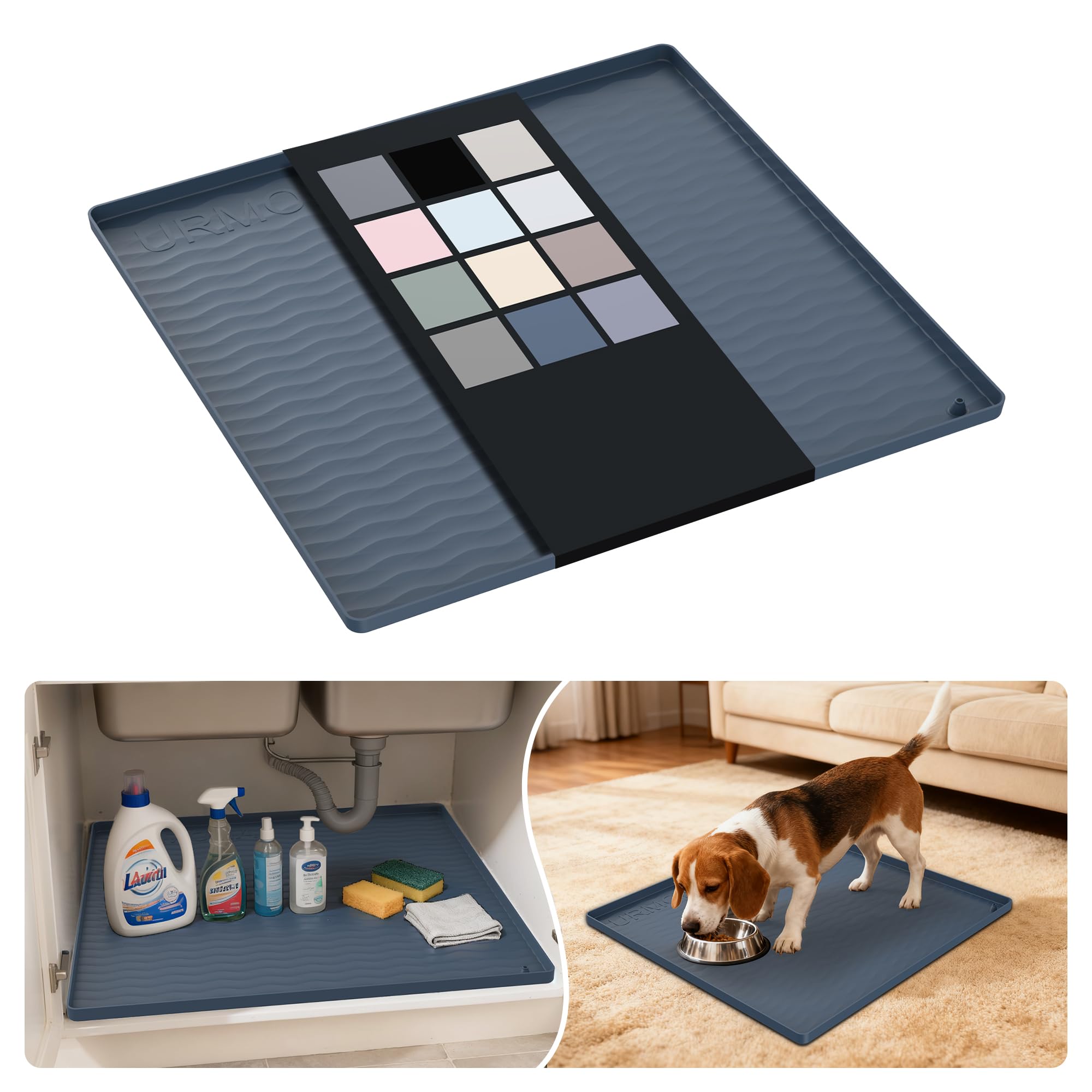 URMONA Silicone Under Sink Mat 48 x 48 cm, Waterproof Kitchen Cupboard Mat