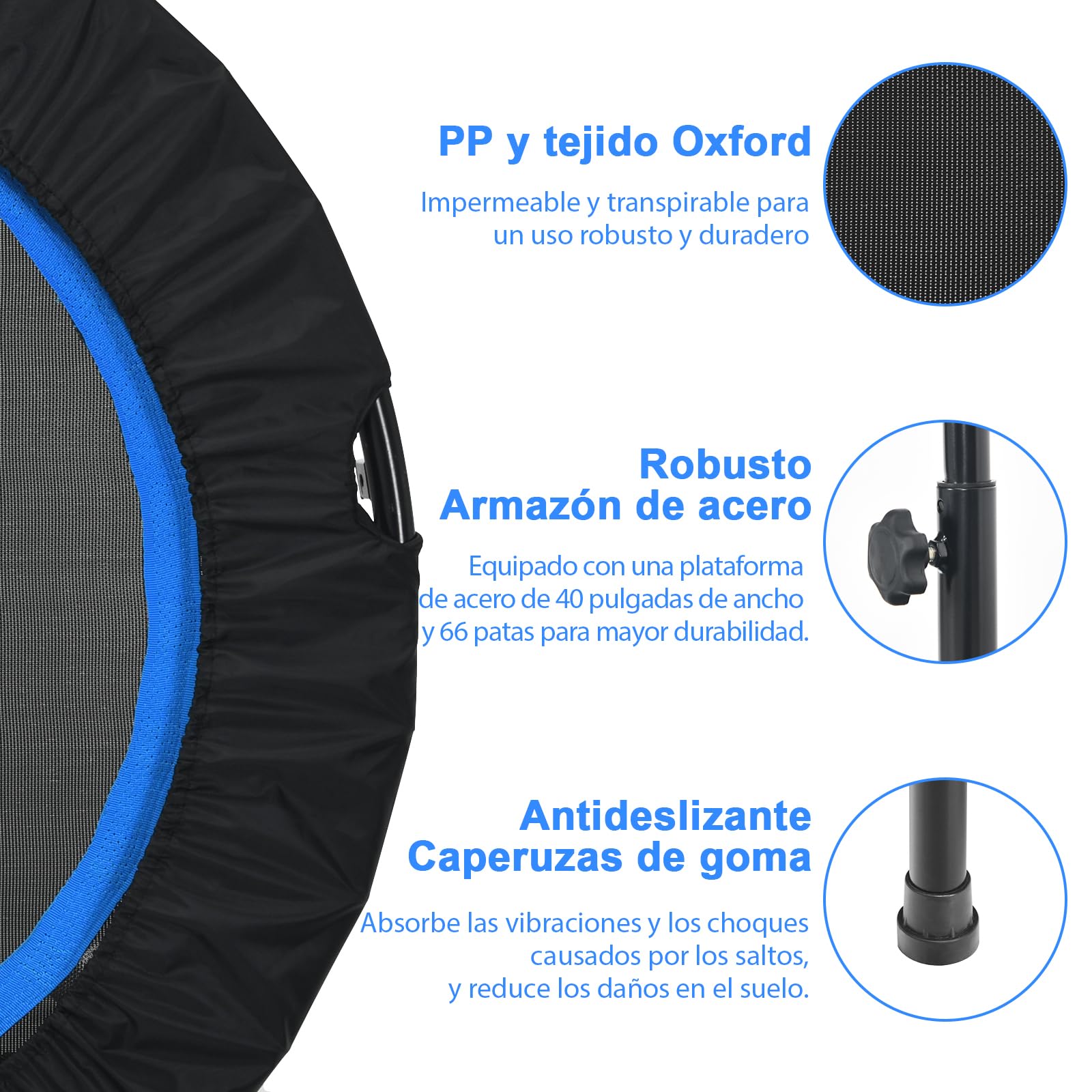 GOPLUS Cama Elástica Fitness Plegable 150 KG con Barras de Agarre Ajustables y Funda de Seguridad Acolchada, Trampolín para Ejercicio, Apto para Adultos y Niños, Interior y Exterior