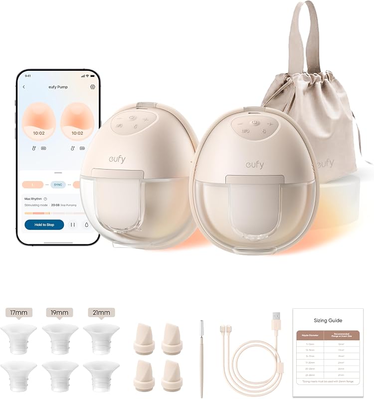 Extractor de leche portátil con calefacción eufy Security S1, HeatFlow, manos libres | HeatFlow, aplicación DIY Rhythm, potente 300 mmHg, 30 % más de salida, 46 dB silencioso, sin BPA