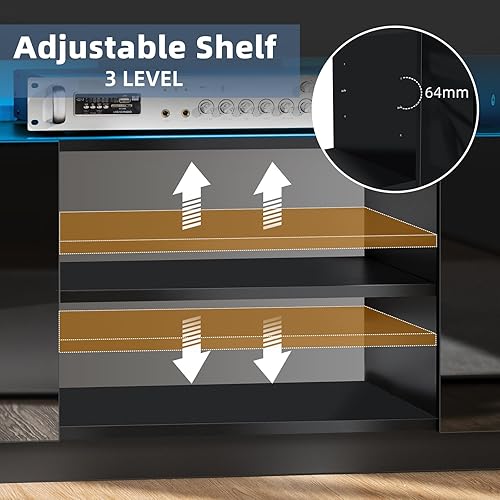 Miniatura 6 de HOMMPA Moderno soporte de TV LED para TV de 55/50/43/40/32 pulgadas con tomas de corriente, consolas de TV para juegos con centro de entretenimiento