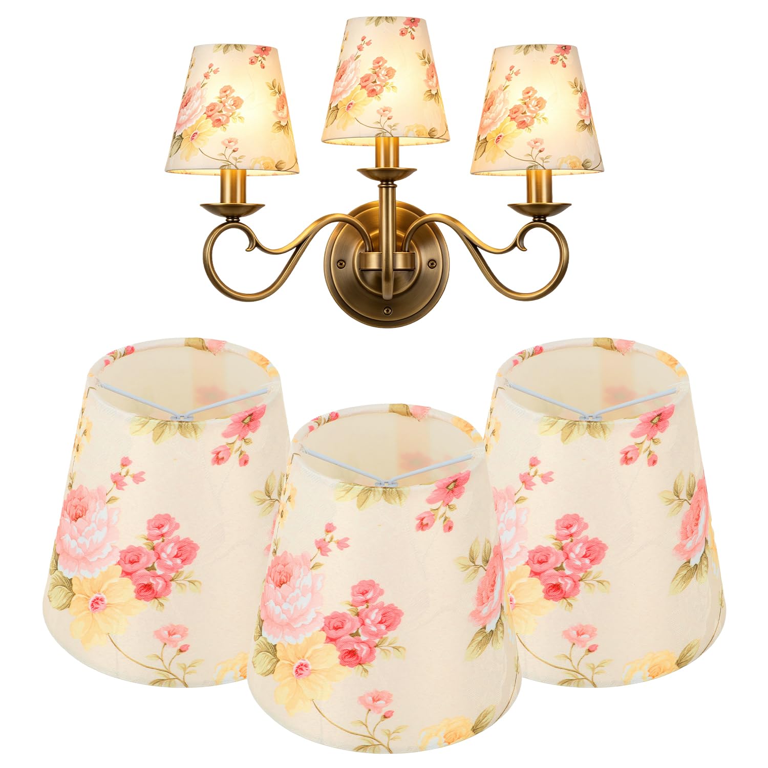 3 Pezzi Paralume in Tessuto, 9 x 14 x 13cm Paralume Abat Jour, Cono Paralumes Fatto a Mano Tessuto con Motivo Floreale Clip su Paraluma per Lampades da Tavolo Lampadario Lampada da Terra Retrò