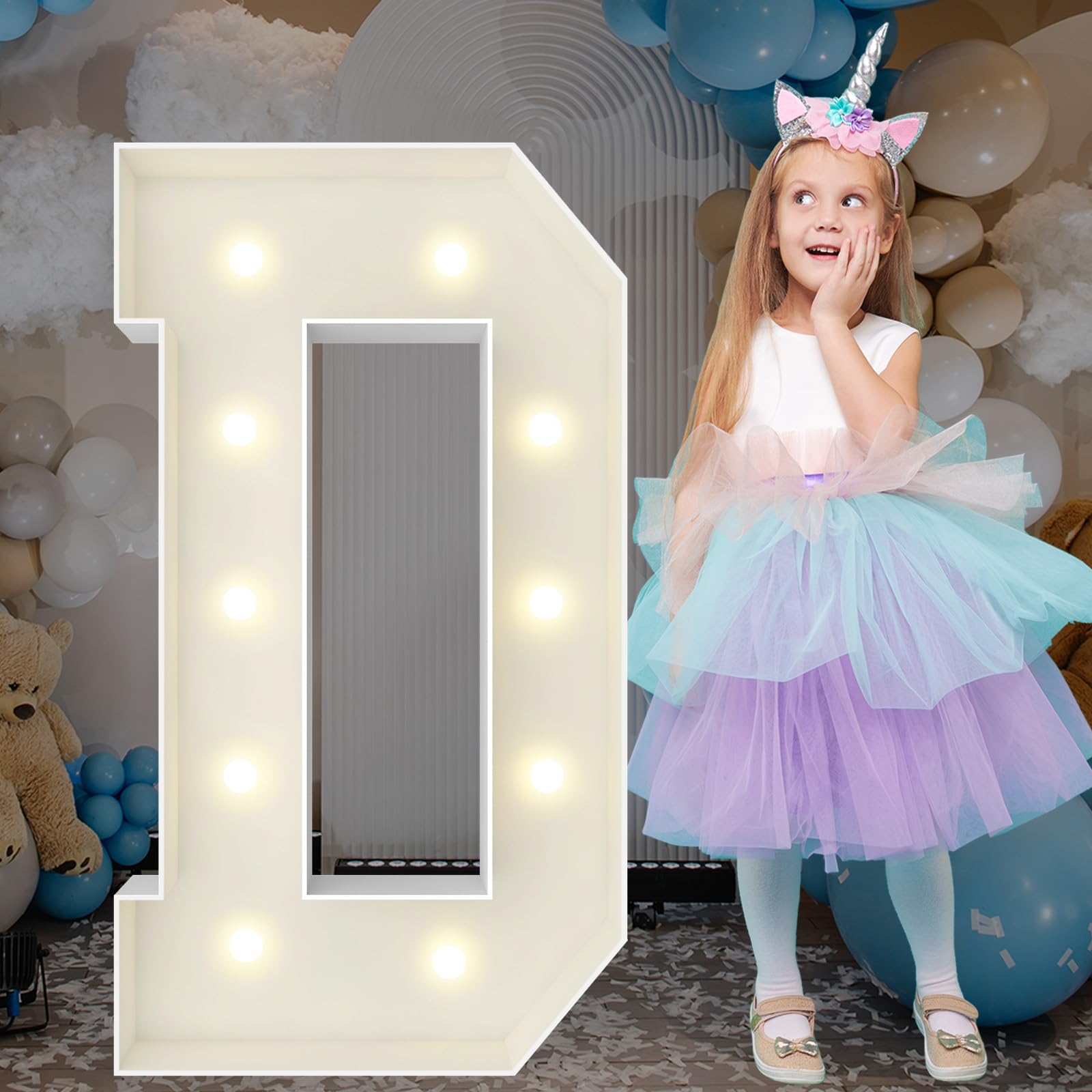 3FT Marquee Light Up Letters, Large Marquee Letters, Pre-cut Foam Board Letter D for Engagement Wedding Decorations Birthday Party Backdrop Decor, Balloon Arch Kit