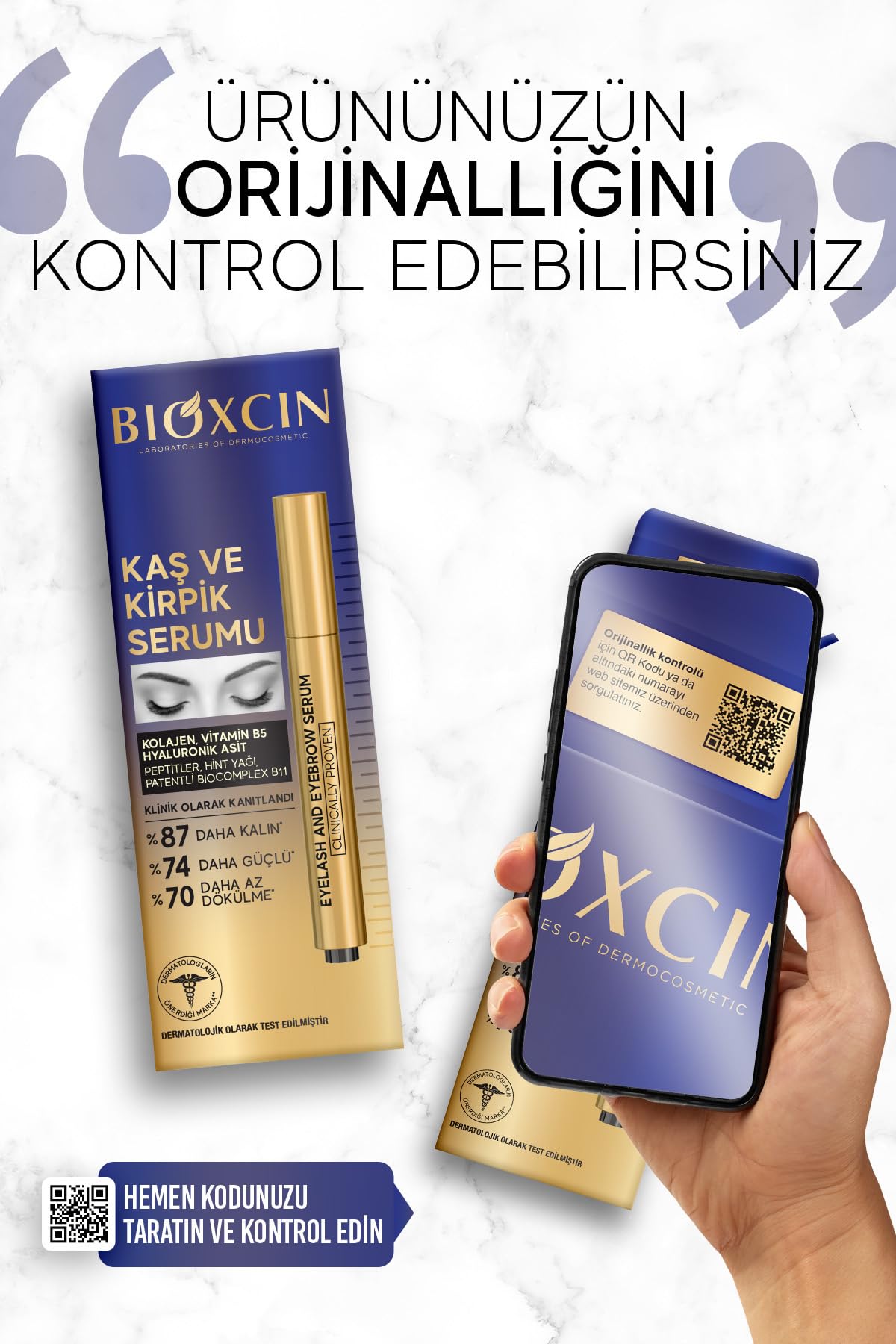 Bioxcin Kaş ve Kirpik Serumu, Kolajen, Hyaluronik Asit, Hint Yağı, Keratin Peptidleri, 6 Adet