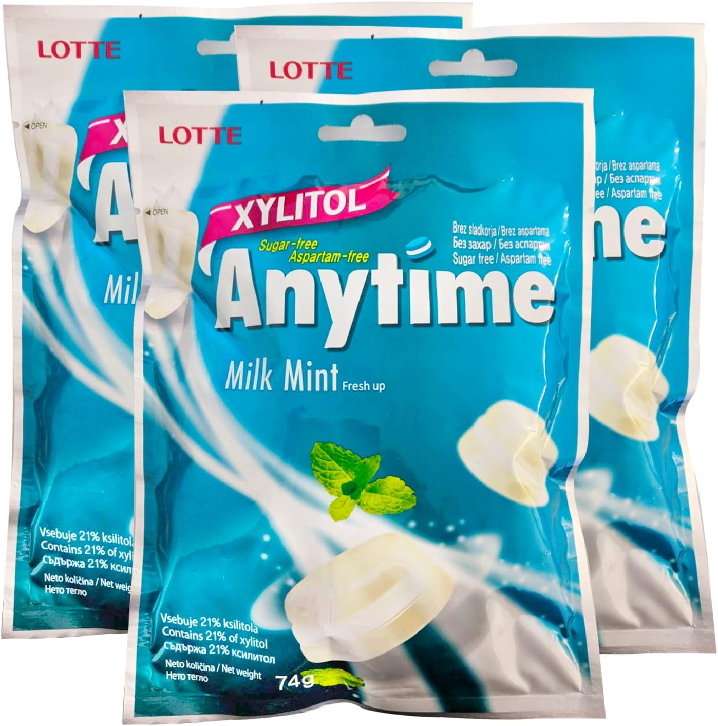 Lotte Anytime Sugarfree hub Xylitol Milk Mint candy 74g x