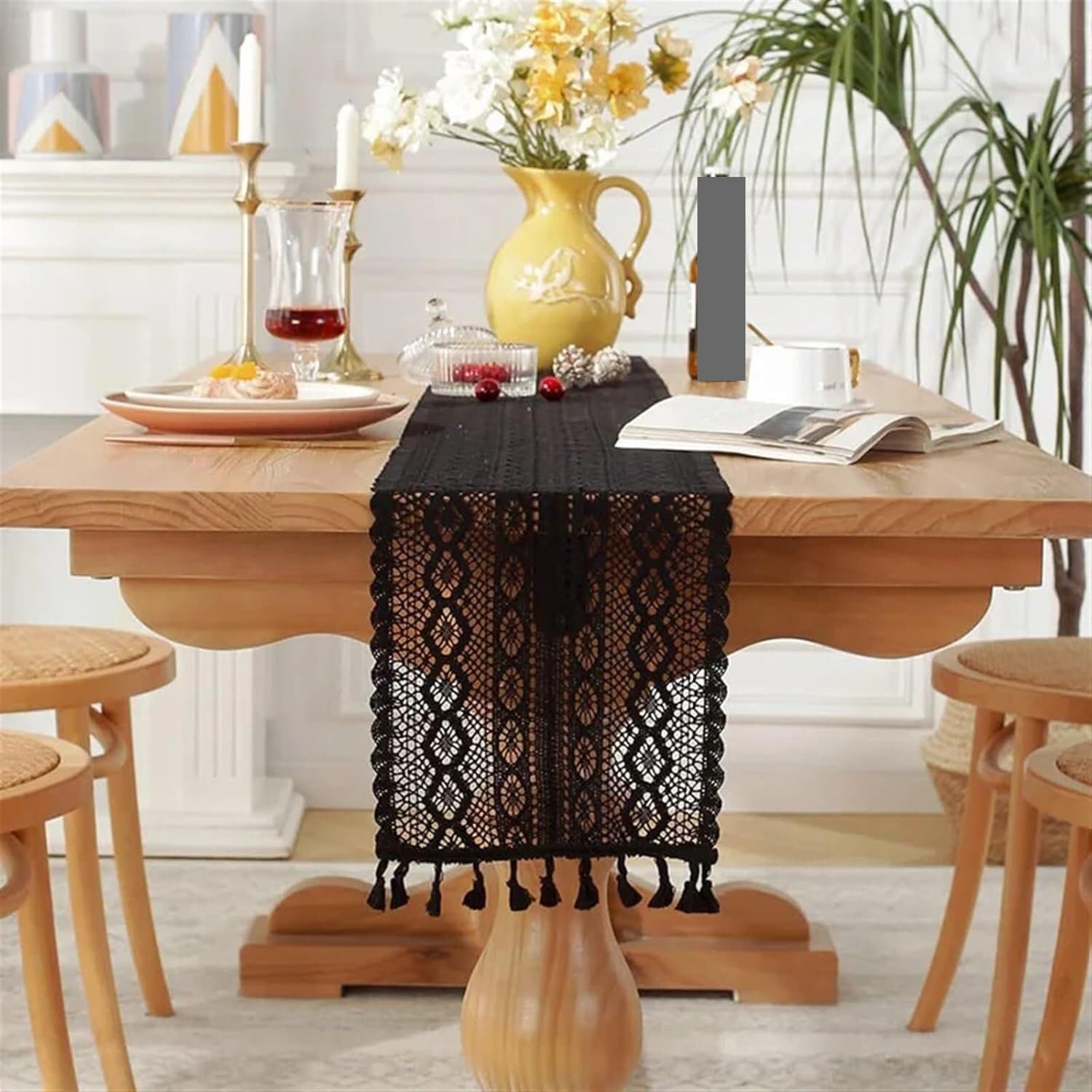 Koronkowy bieżnik na stół, Świąteczny bieżnik szydełkowy z koronką i frędzlami mieszanki bawełny(Table Runner E,24x180cm)