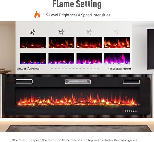 Miniatura 5 de RELAX4LIFE Chimeneas eléctricas empotradas y montadas en la pared de 68 pulgadas, insertos de chimenea eléctrica con control remoto, temporizador de