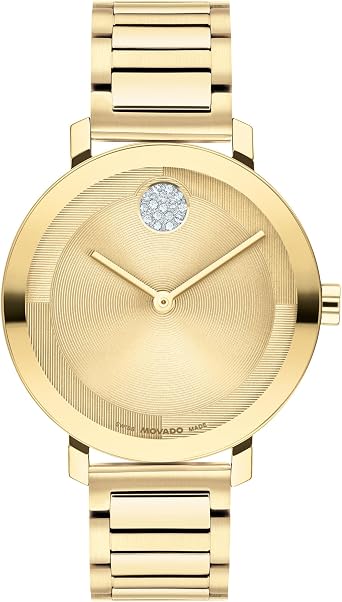 Movado Bold Womens Gold-Plated Crystal-Set Watch - Swiss Quartz Movement, 3 ATM Water Resistant Luxury Timepiece - Gift for Her - 34mm