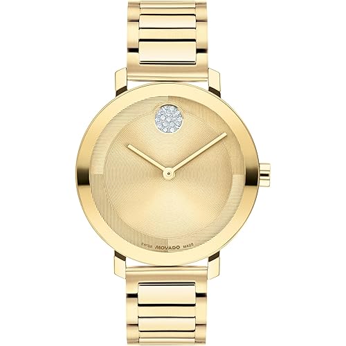 Movado Bold Women's Gold-Plated Crystal-Set Watch - Swiss Quartz Movement, 3 ATM Water Resistant Luxury Timepiece - Gift for Her - 34mm