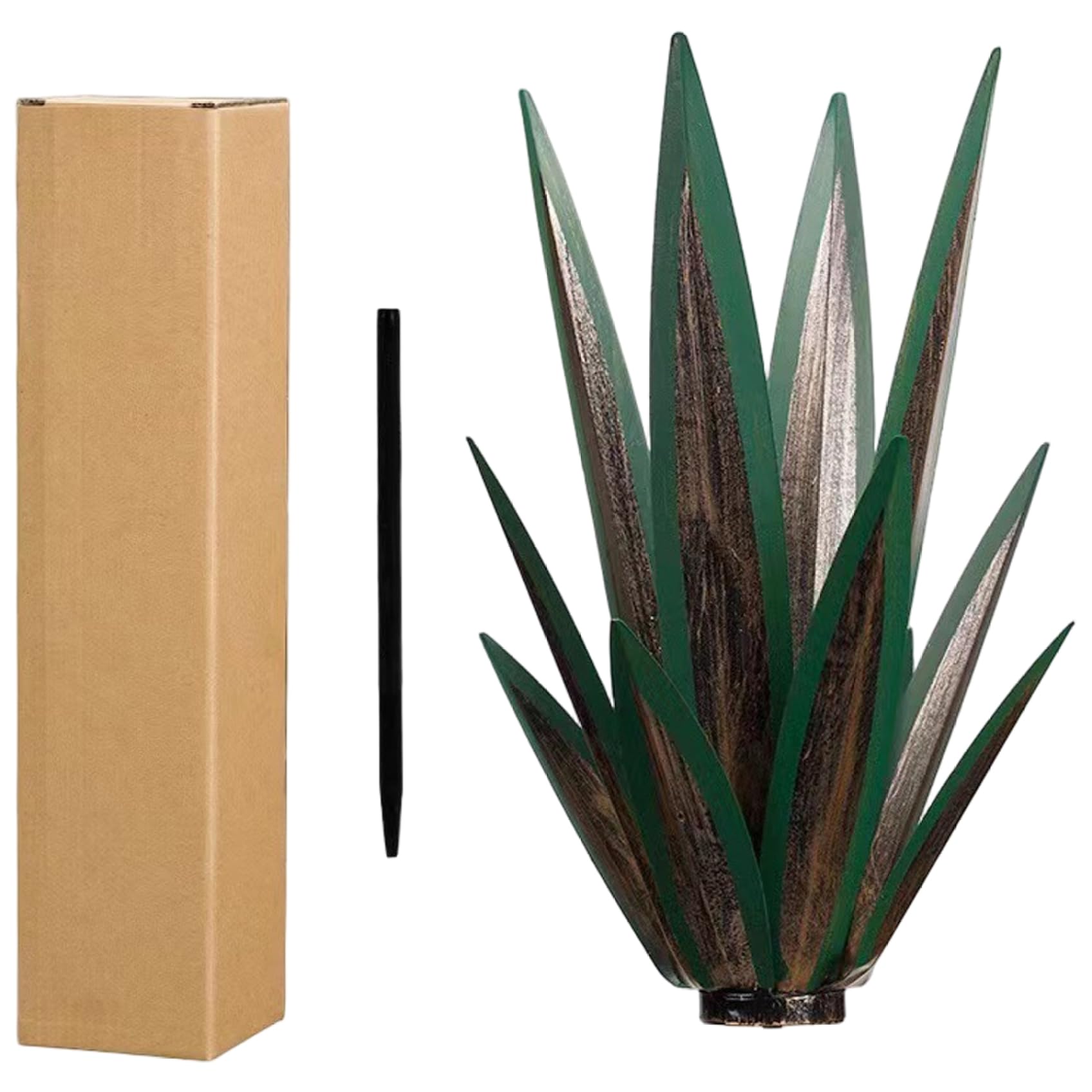 Perodlly Metal Agave Plants Outdoor Decor, Rustic Art Sculpture with Sturdy Iron Construction for Garden Yard Patio, Metal Agave Lawn Ornament, Green.