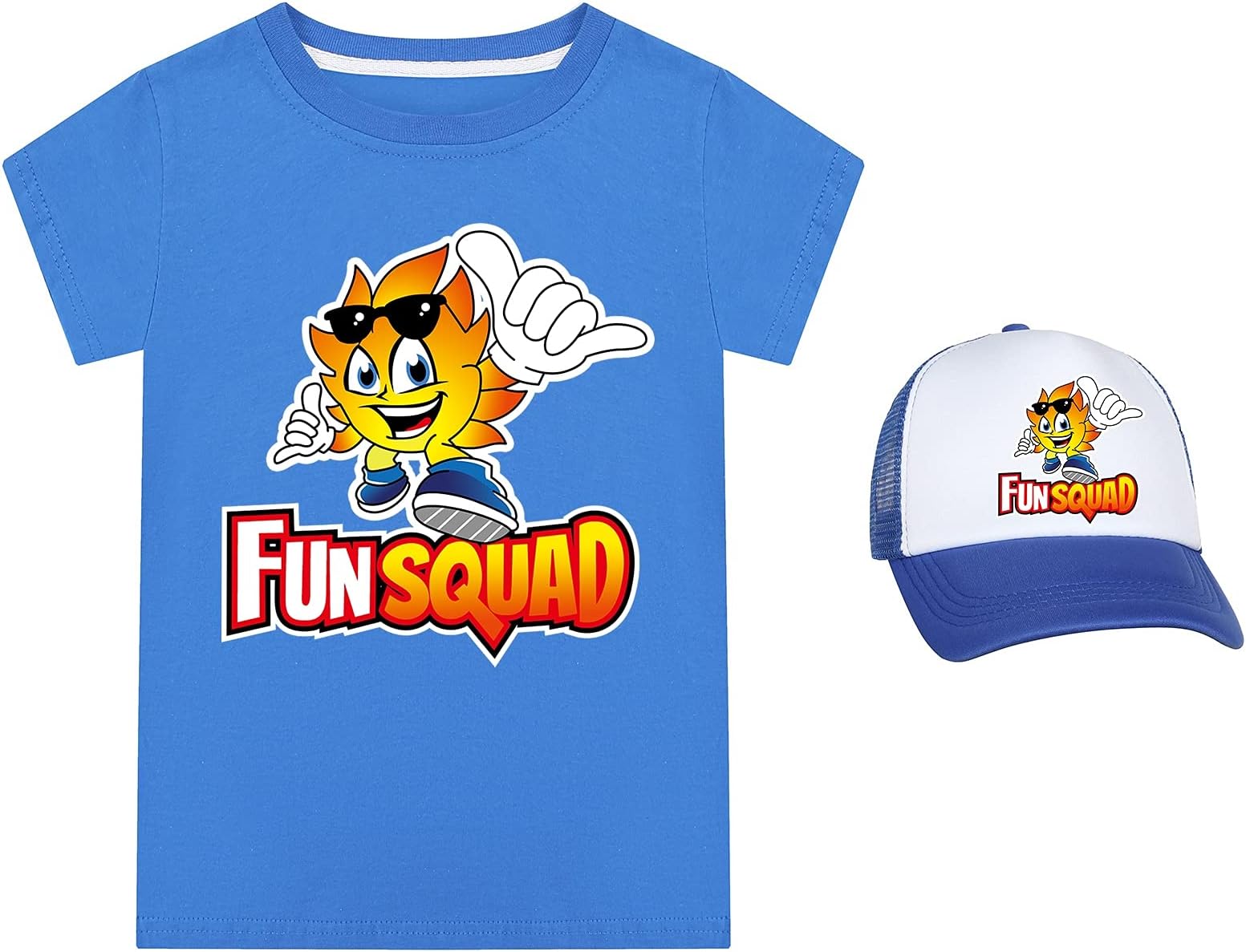 Boys Girls Fun Squad Merch T Shirt and Snapback Cap Cotton Tshirt Kids Hat Short Sleeve Unisex Birthday Clothes Gift for Child