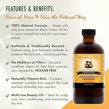 Sunny Isle Jamaican Black Castor Oil 8oz | Original | For Healthy-Looking Hair, Skin, Nails, Eyebrows & Eyelashes | Skin Conditioning