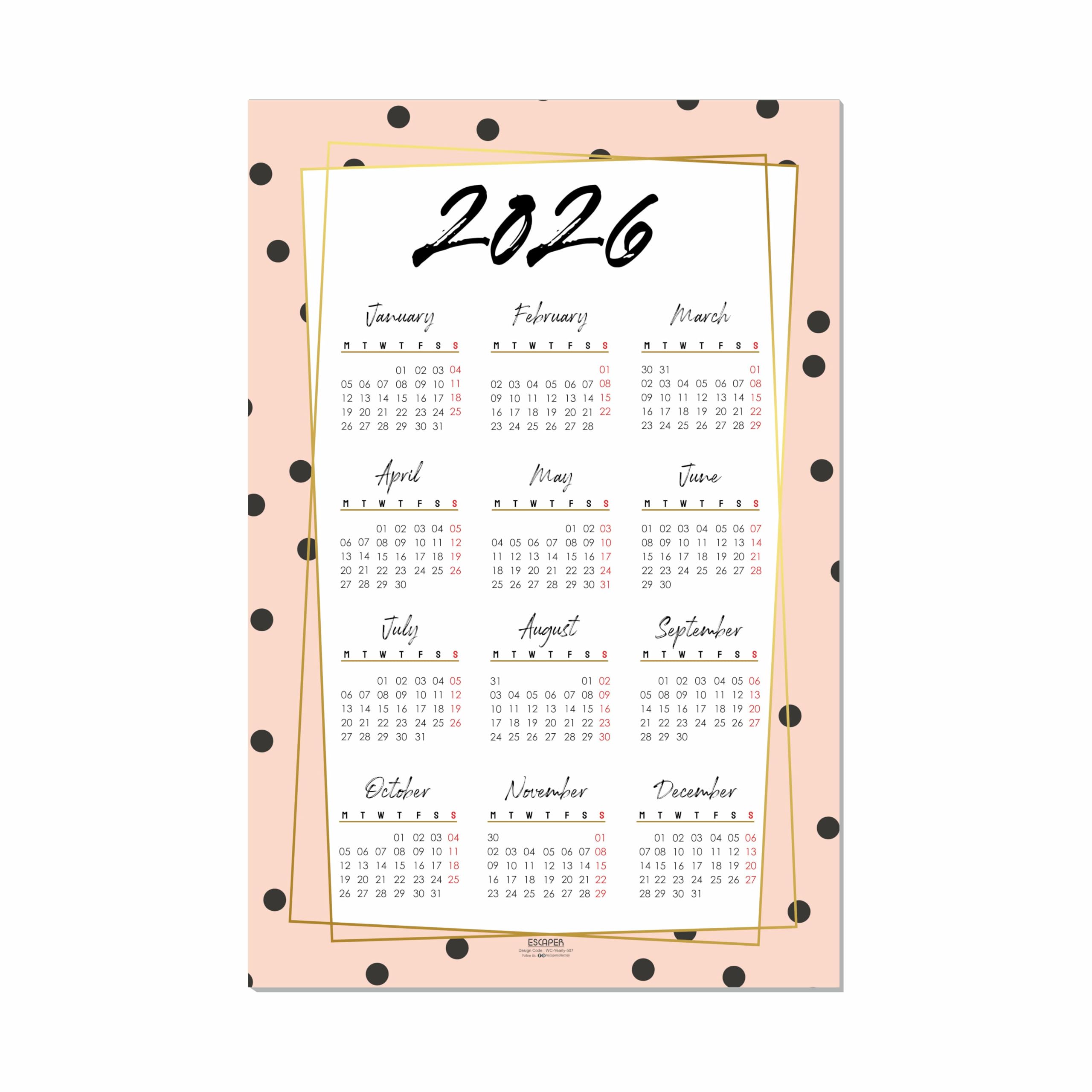 ESCAPER Wall Calendar 2026 – 12 x 18 Inch, Laminated 300 GSM Paper, Easy-to-Stick, Durable & Stylish Yearly Planner for Home, Office & Gift for Family or Colleagues-image-30