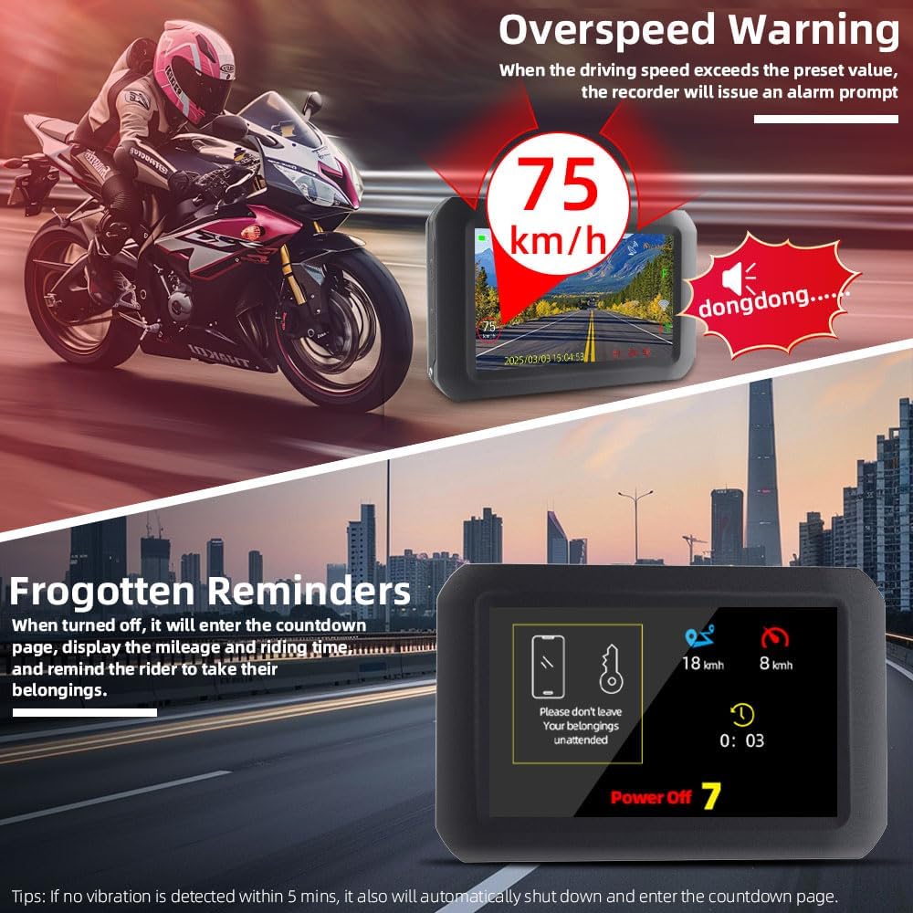 VSYSTO Motorcycle Dash Camera, WiFi Rechargeable 4" HD Waterproof Screen 150° Wide Angle Starlight Night Vision Front and Rear Camera Motorbike DVR, Tire Pressure Sensors, GPS, Wired Controller
