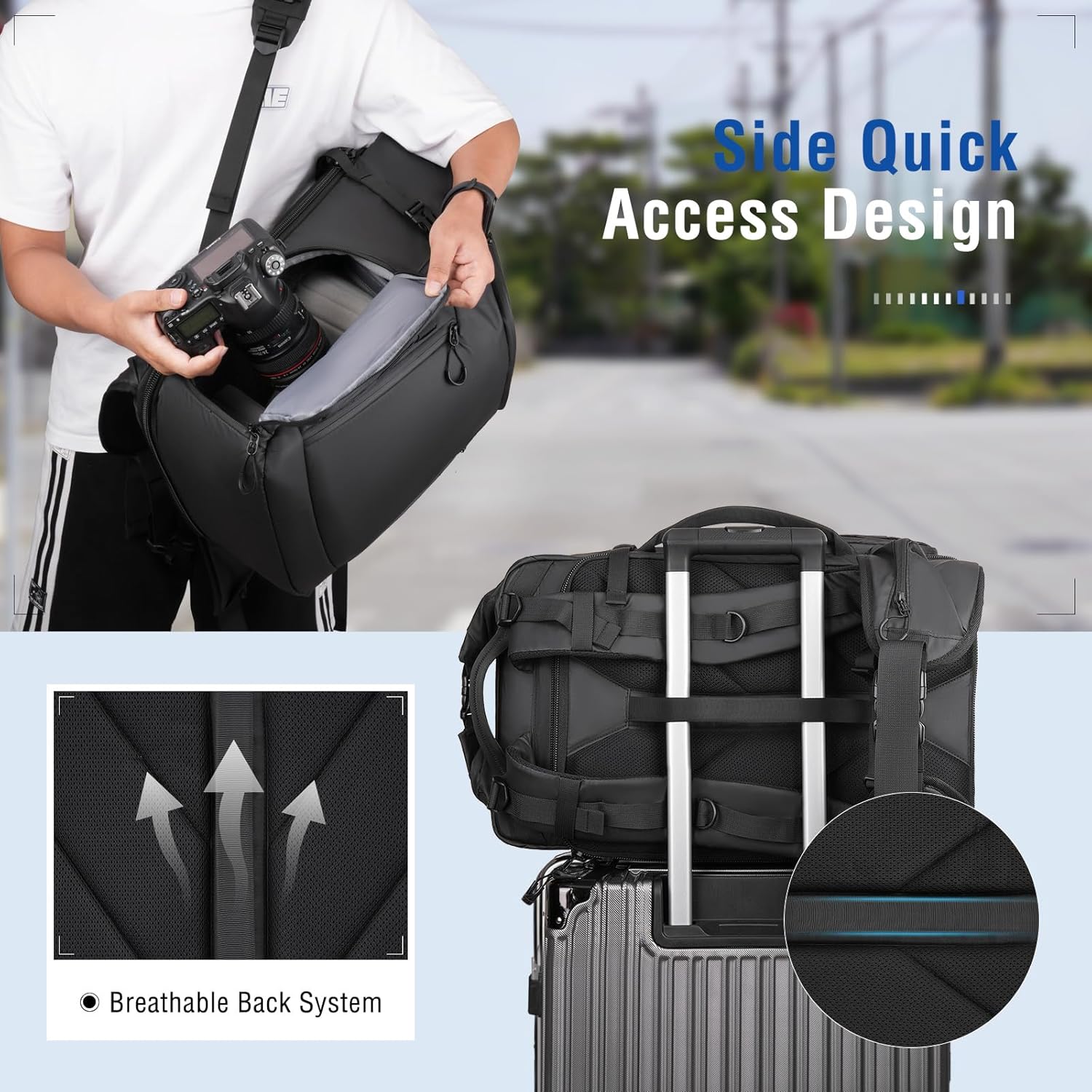 MOSISO Waterproof Camera Backpack, DSLR/SLR/Mirrorless Large Camera Bag Photography Backpack with Expandable Roll Top Compartment&16 inch Laptop Compartment&Tripod Holder for Canon/Nikon/Sony, Black - Image 5