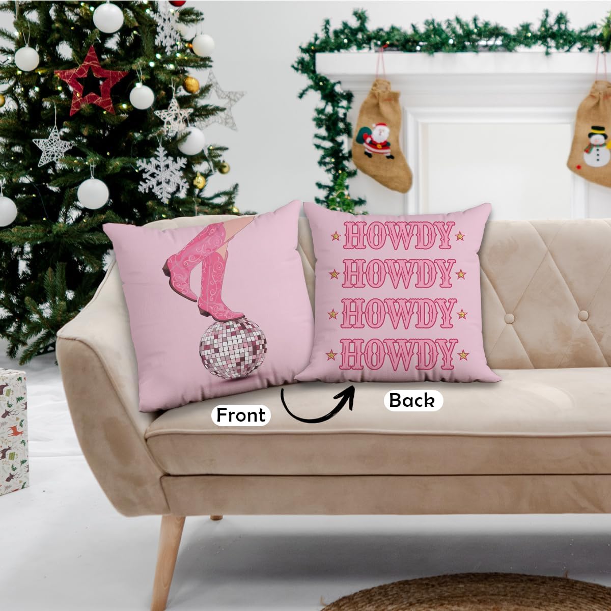 Hot Pink Western Pillow Covers 18x18, Trendy Retro Cowgirls Boots Disco Ball Throw Pillow Covers for Couch Bed, Western Home Bedroom Decor, Cowgirl Room Decor - Image 3