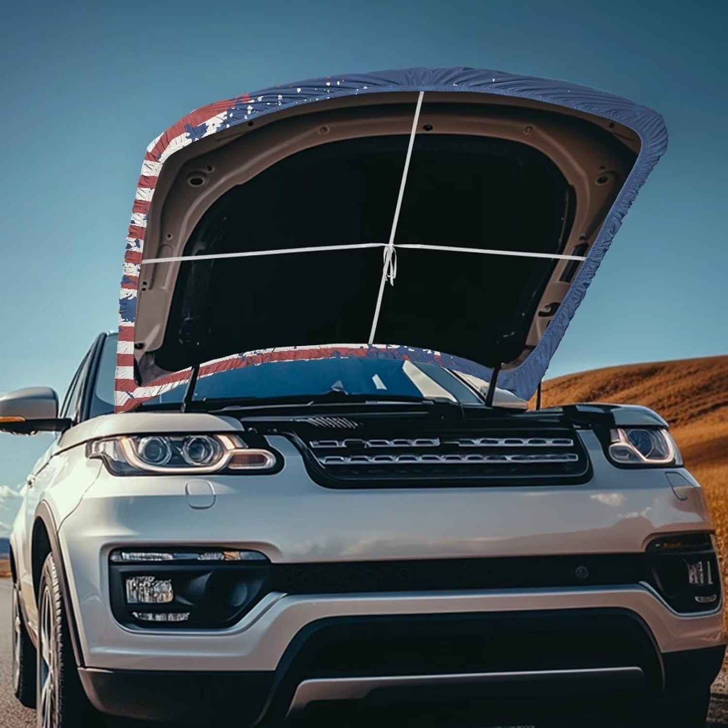 Flag Butterfly Car Hood Cover Easy to Install Fabric Hood Cover Vehicles Decorate Engine Removable Automotive Accessories Personalized Suitable for Cars image 4
