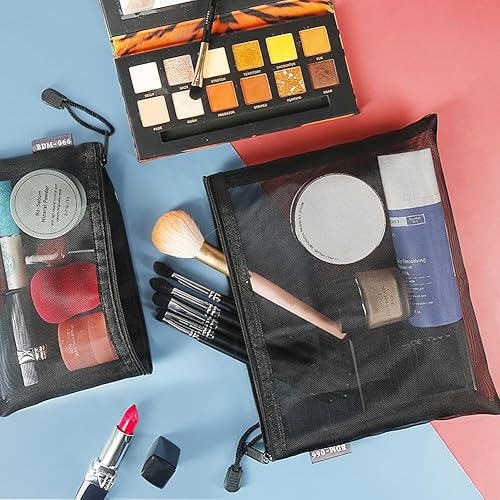 Miniatura 5 de Paquete de 6 bolsas de malla para cosméticos, bolsas de maquillaje de nailon con cremallera para el hogar, oficina, bolsa de pañales (negro)