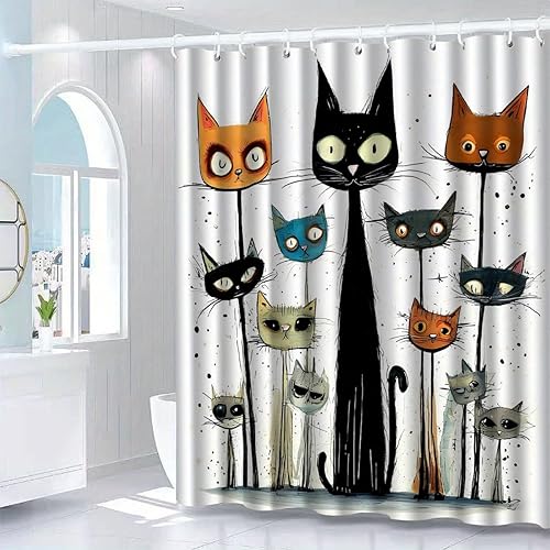 Miniatura 3 de Divertidos juegos de cortinas de ducha con diseño de gato, bonita cortina de ducha para niños, tela lavable y duradera, cortina de ducha de 72 x 72