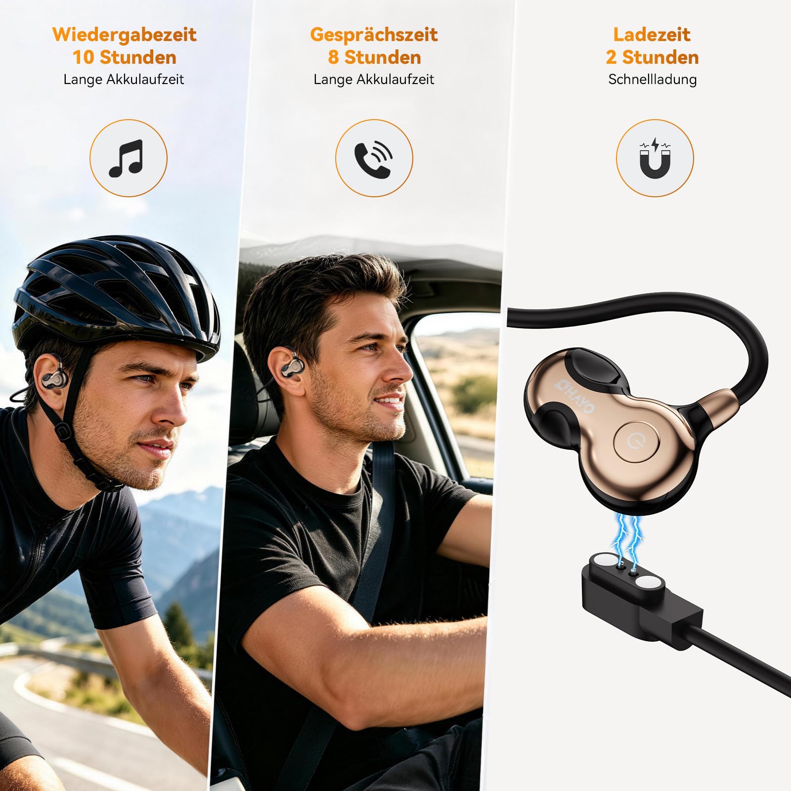 OHAYO Open Ear Kopfhörer Bluetooth, Kopfhörer Joggen, Bluetooth 6.0, Wasserdicht nach IPX7, 10h Laufzeit, Wiegt 19 g, Ideal für Sport – Laufen, Radfahren, Autofahren, Wandern und Bergsteigen
