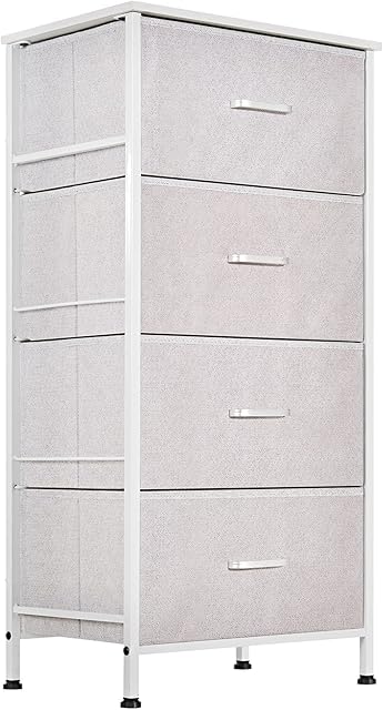 SALBAY Chest of Drawers,Storage Unit with 4 Drawers Tall Fabric Storage Tower for Bedroom, Hallway, Entryway, Closets, Furniture Storage Chest Sturdy Steel Frame, Wood Top, Easy Pull Handle Drawers