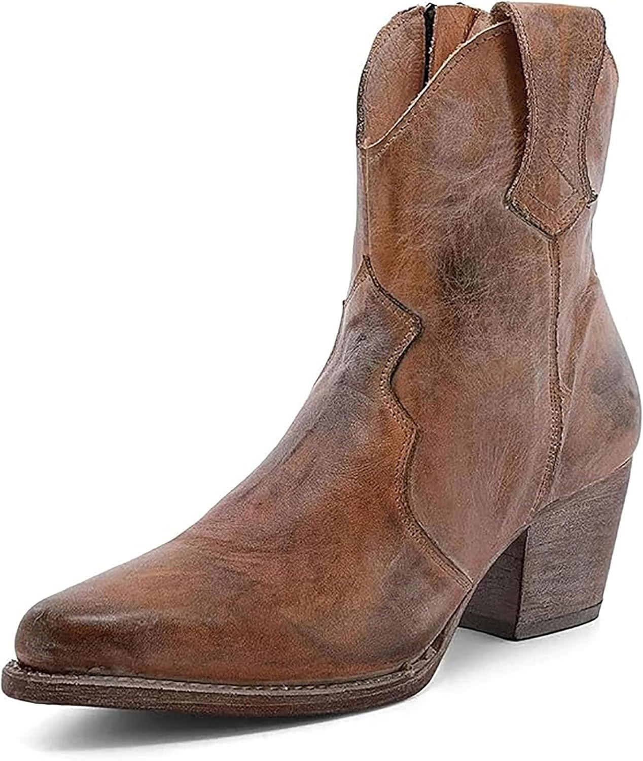 Bottines en cuir pour femmes avec fermeture éclair et talon bloc moyen