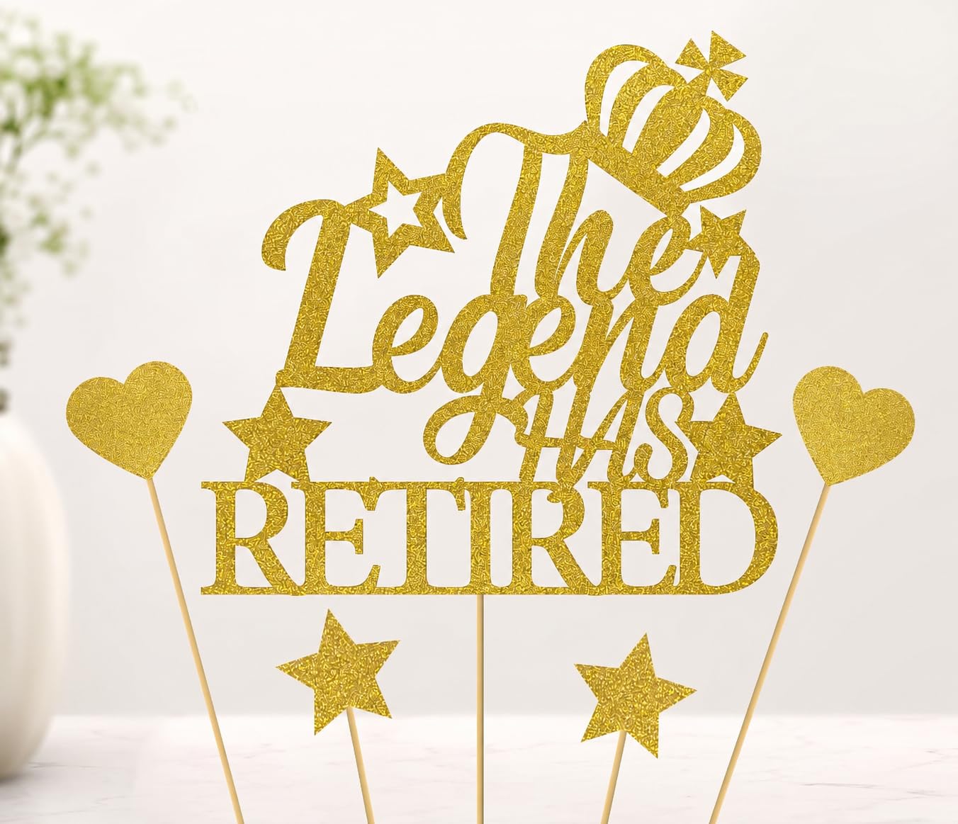 SVM CRAFT® Gold Glitter The Legend Has Retired Cake Topper, Happy Retirement Cake Decorating - Hello Pension Goodbye Tension - Officially Retied Party Decoration Supplies-image-41