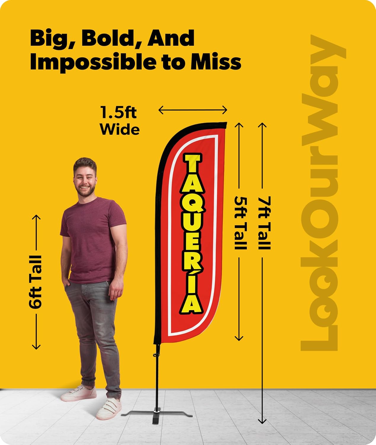 LookOurWay Feather Flag Restaurant Themed Complete Set with Poles and X-Stand Base, 5-Feet