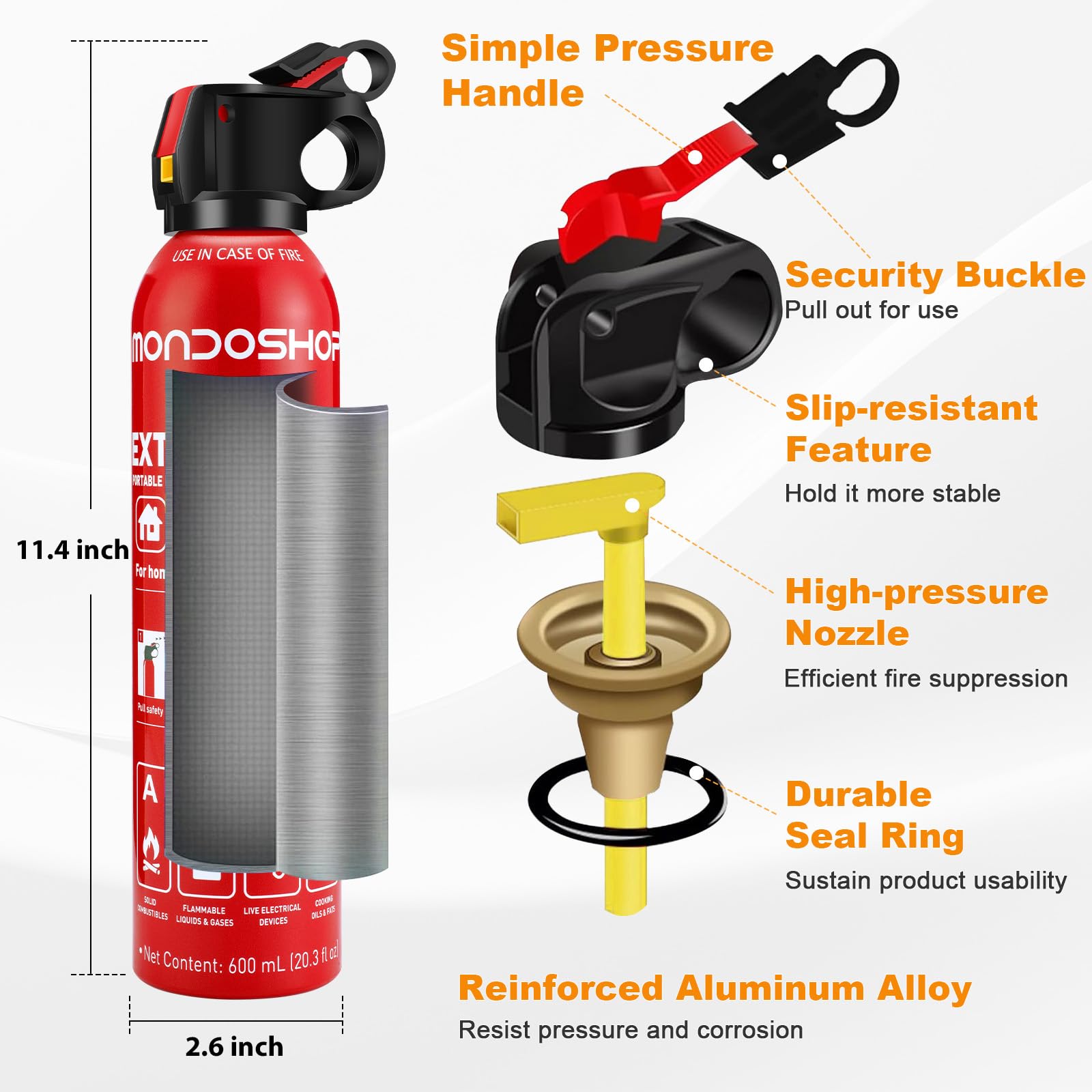 Portable Fire Extinguisher for Home and Vehicle - Mondoshop 2-Pack Water-Based Small Fire Extinguisher with Mount for A, B, C, K Fire, Suitable for Kitchen, Vehicle, Home, Car, Boat, Camping, Business