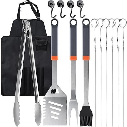 15PCS Grill Set, BBQ Grilling Accessories with Tongs Spatula Skewers,
