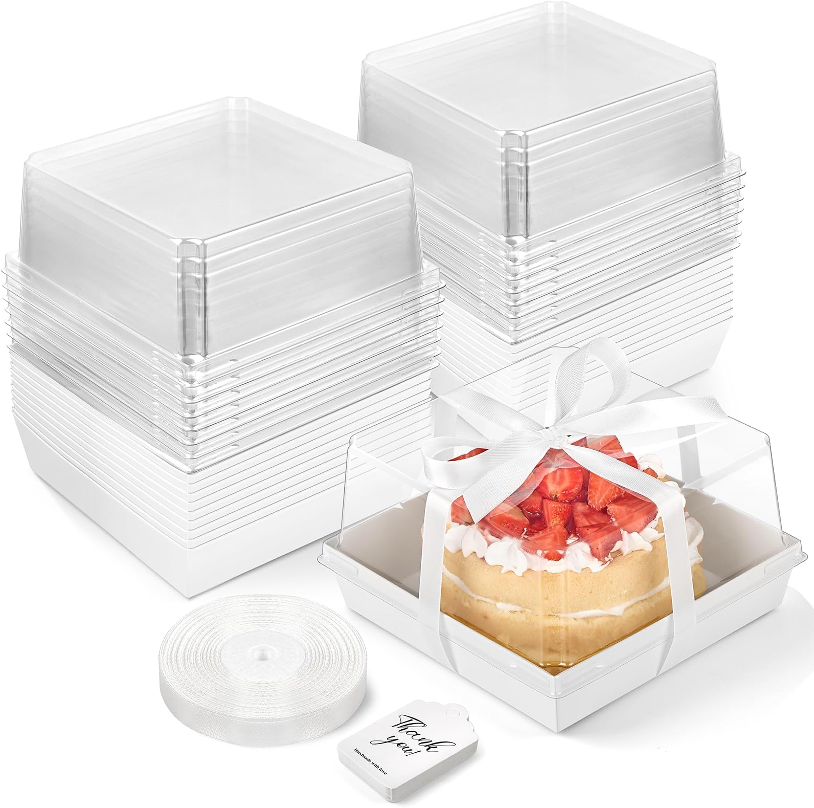 ZORRITA 7 x 7 x 4 Inches Paper Cake Boxes with Clear Lids, 20 Pack Disposable Charcuterie Boxes Square Food Containers for 4-6 Inch Cake, Dessert, Pie, Cupcake, Bakery (White)