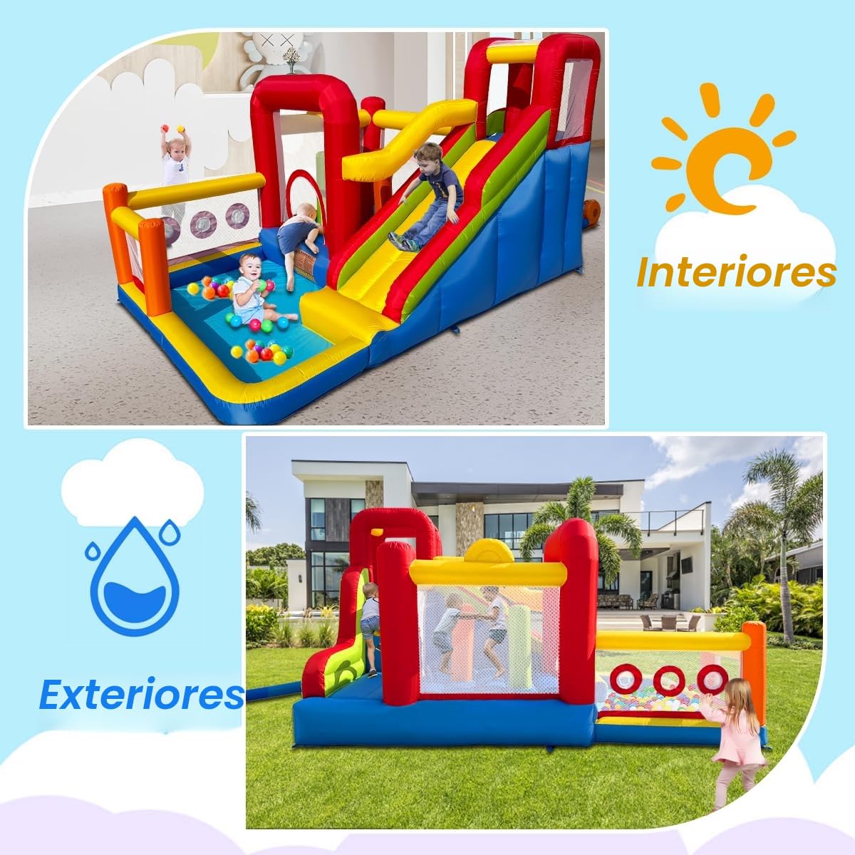 Ballsea Castillo hinchable infantil con soplador – Multifuncional, red de seguridad, seguro y duradero, perfecto para cualquier temporada, para interior/exterior