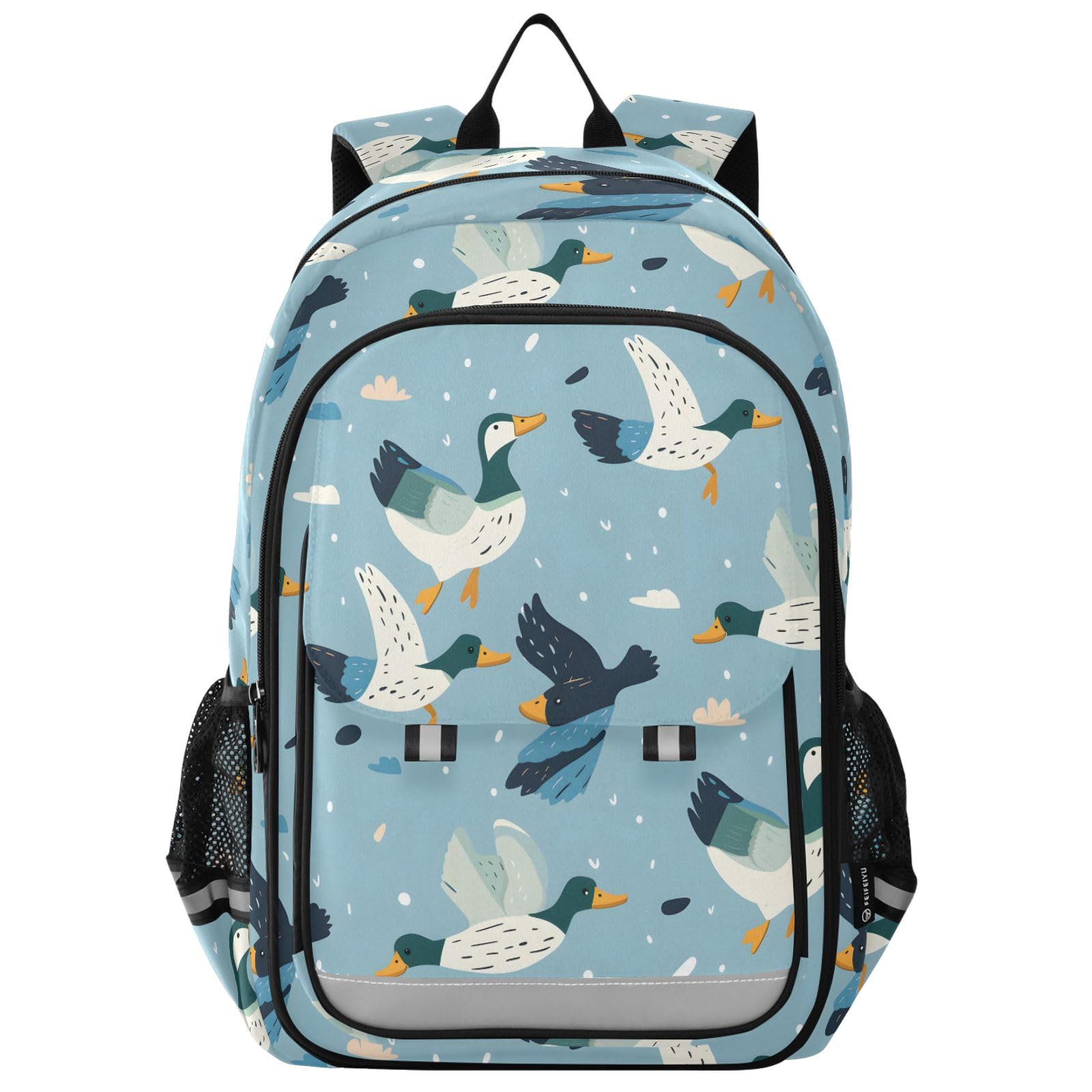 Zaino scolastico per bambini, zaino da viaggio, alla moda, per ragazze e ragazzi, con anatre che nuotano e volano, Anatre volanti e nuotanti, Taglia unica