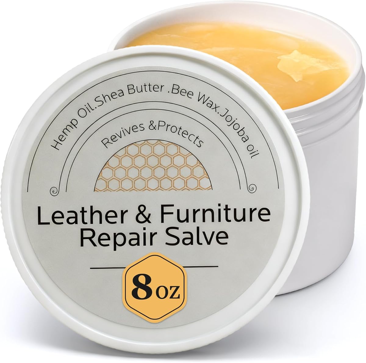 Leather & Furniture Repair Salve: Conditioner for Couches Purse Bag Car Seat - Polisher Moisturizer and Restorer Leather Wood and Vinyl - Prevent Cracking or Fading & Water Rings (8oz)