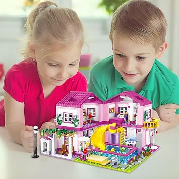 CSNRHG Pink Summer Pool Villa Building Block Set Friends Construction Educational Toy 1018 Pieces Gifts for Girls Teens Kids Adults Ages 6+