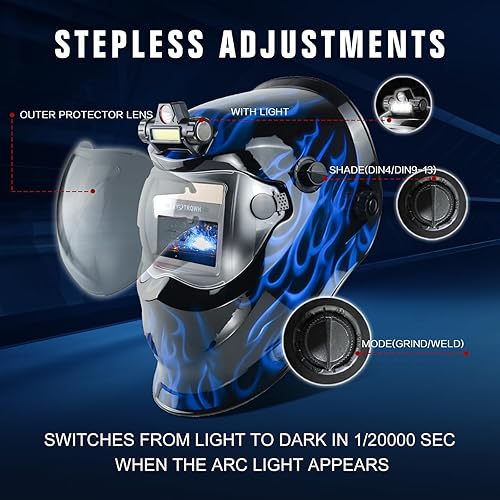 Miniatura 5 de Casco de soldadura de oscurecimiento automático con campana de soldadura de color verdadero con luz solar 2 sensores de arco amplia sombra 9-13