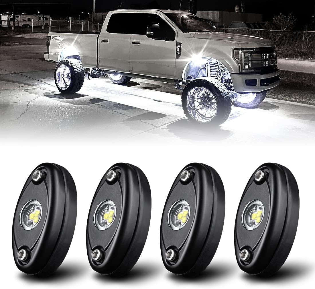LEDUR LED Rock Lights White 4 PCS Waterproof LED Neon Underglow Light Compatible with Jeep ATV SUV Offroad Truck Boat Underbody Glow Trail Rig Lamp