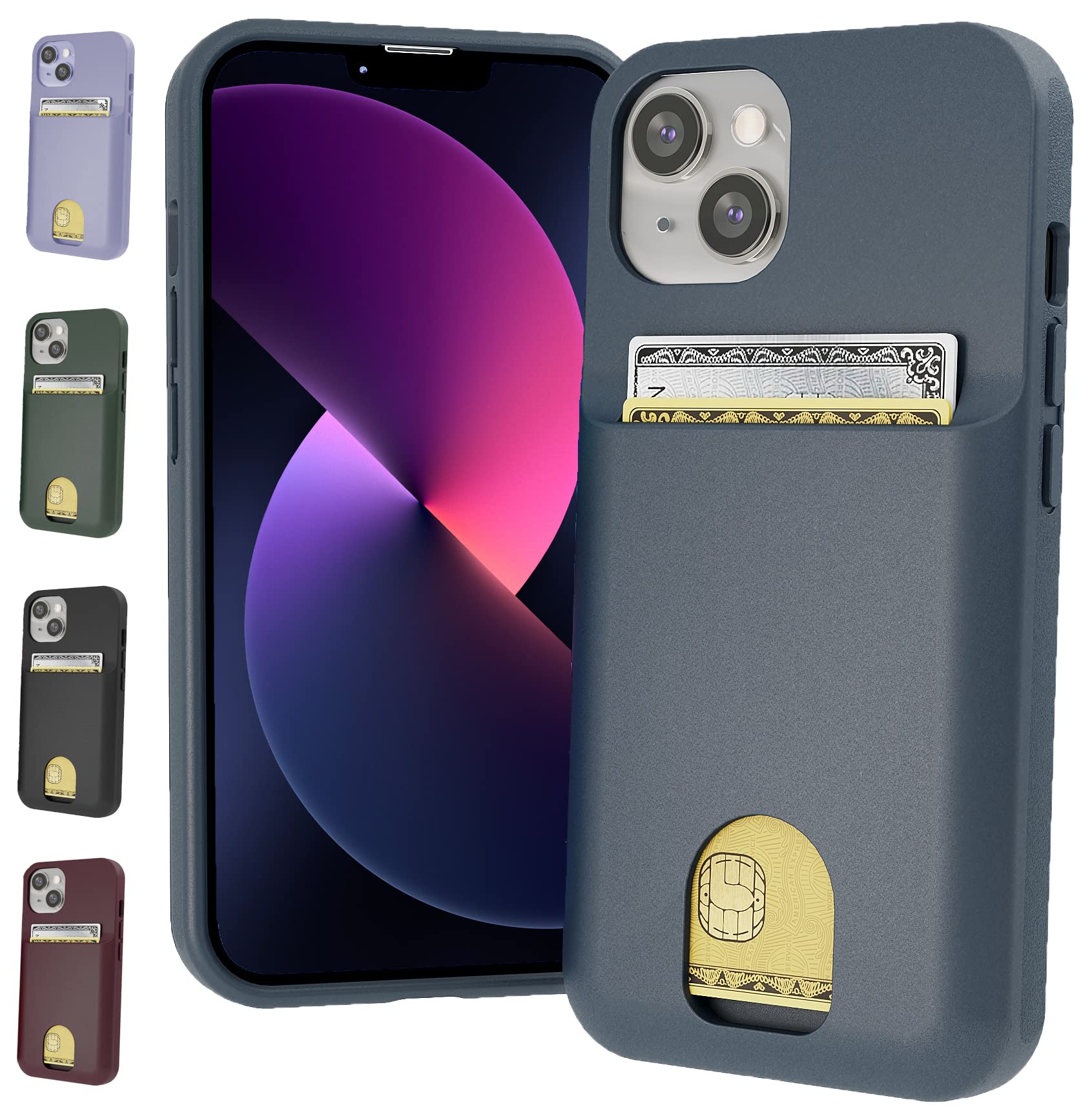 LUPA LEGACY iPhone 14 Case with Card Holder, Wallet Case for Women and Men [Protective & Shockproof] for Apple 14 (6.1”)[3 Credit Cards] i-Phone Cover, Cute Phone Case, Midnight Blue