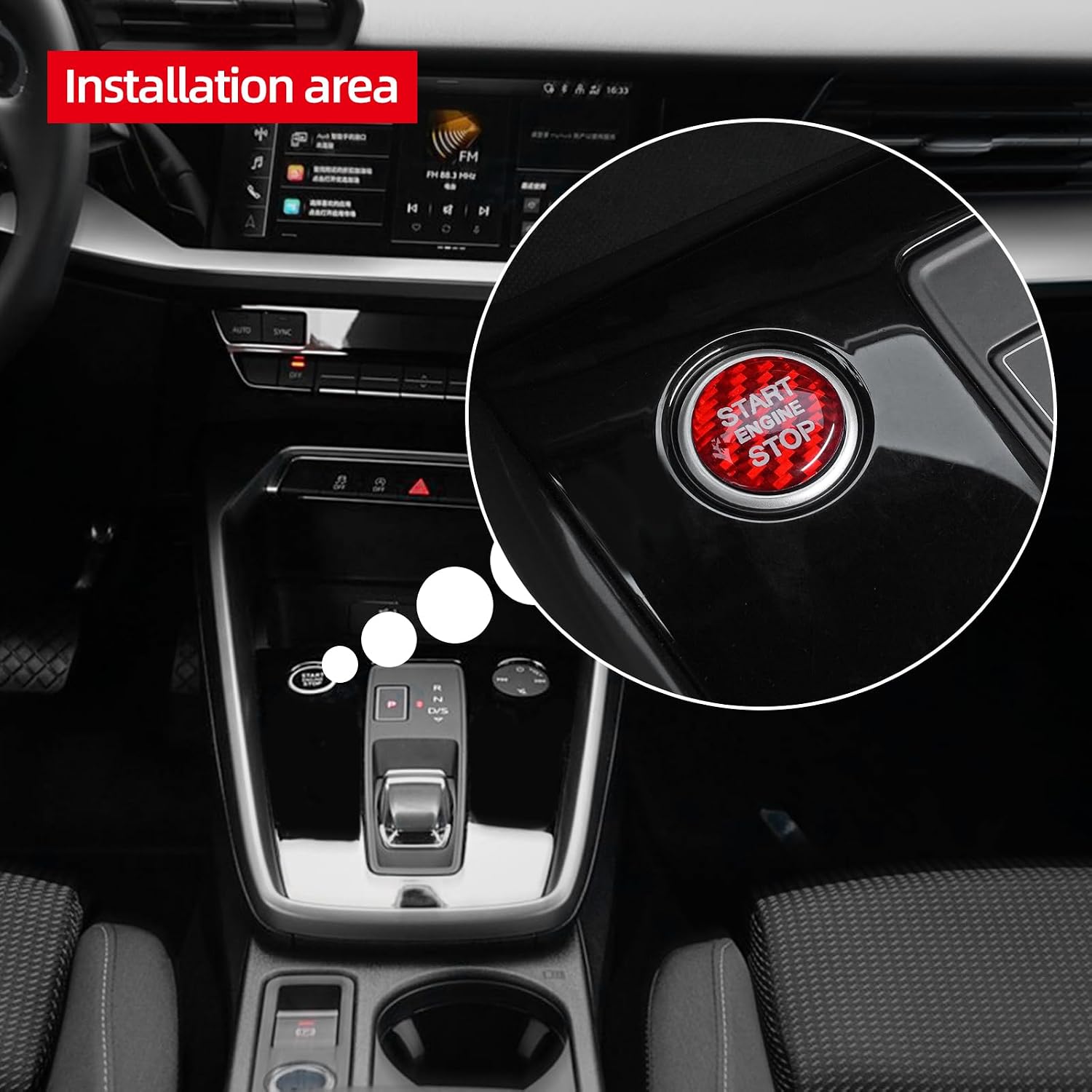 BETTERHUMZ Car Engine Start Stop Button Sticker Compatible with Audi A3 8Y S3 RS3 Sportback 2021-2025 Carbon Fiber Control Knob Trim Interior Tuning Accessories (Red)