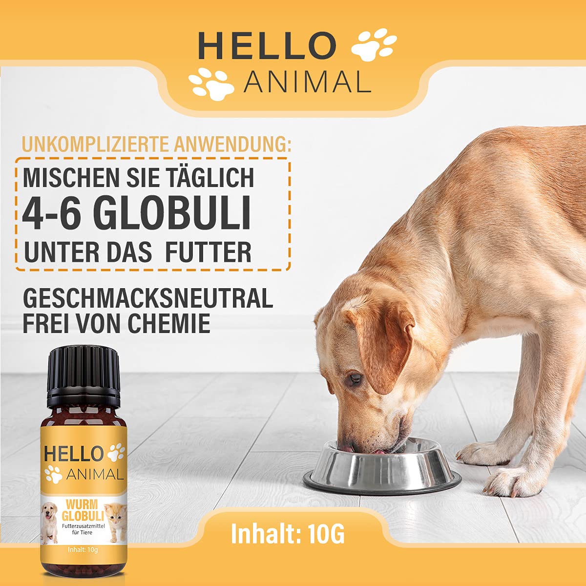 NEU: HelloAnimal® Wurm Globuli für Tiere wie Katzen, Hunde, Kaninchen und Geflügel - Kur vor, während und nach Befall, natürliches Mittel für Magen und Darm bei WURMBEFALL