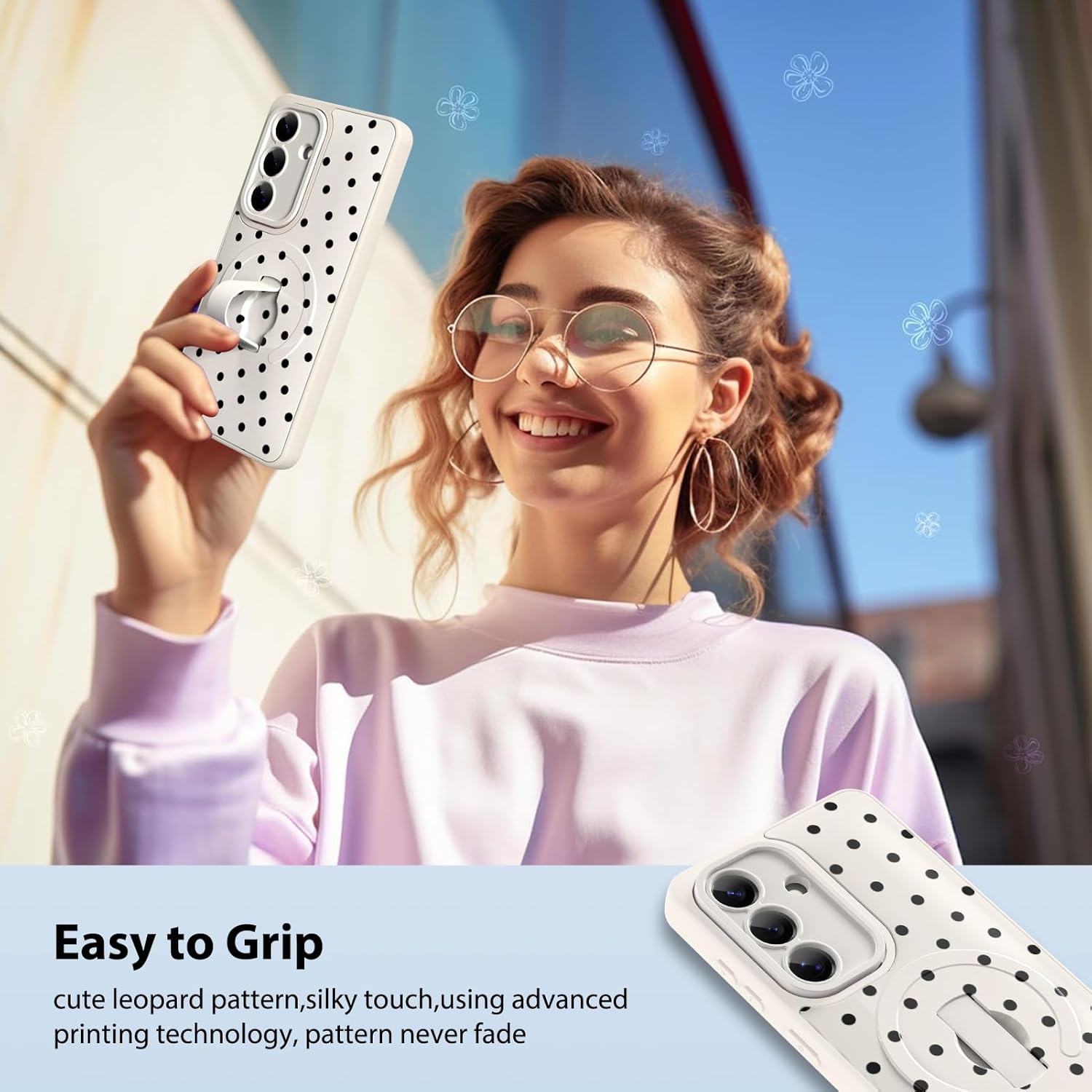 KANGHAR Galaxy S26 Case Dot Pattern Compatible with Magsafe Cute Cheetah Wristband Stand Phone Magnetic Cover for Women Girls Men Compatible with Samsung S26 White