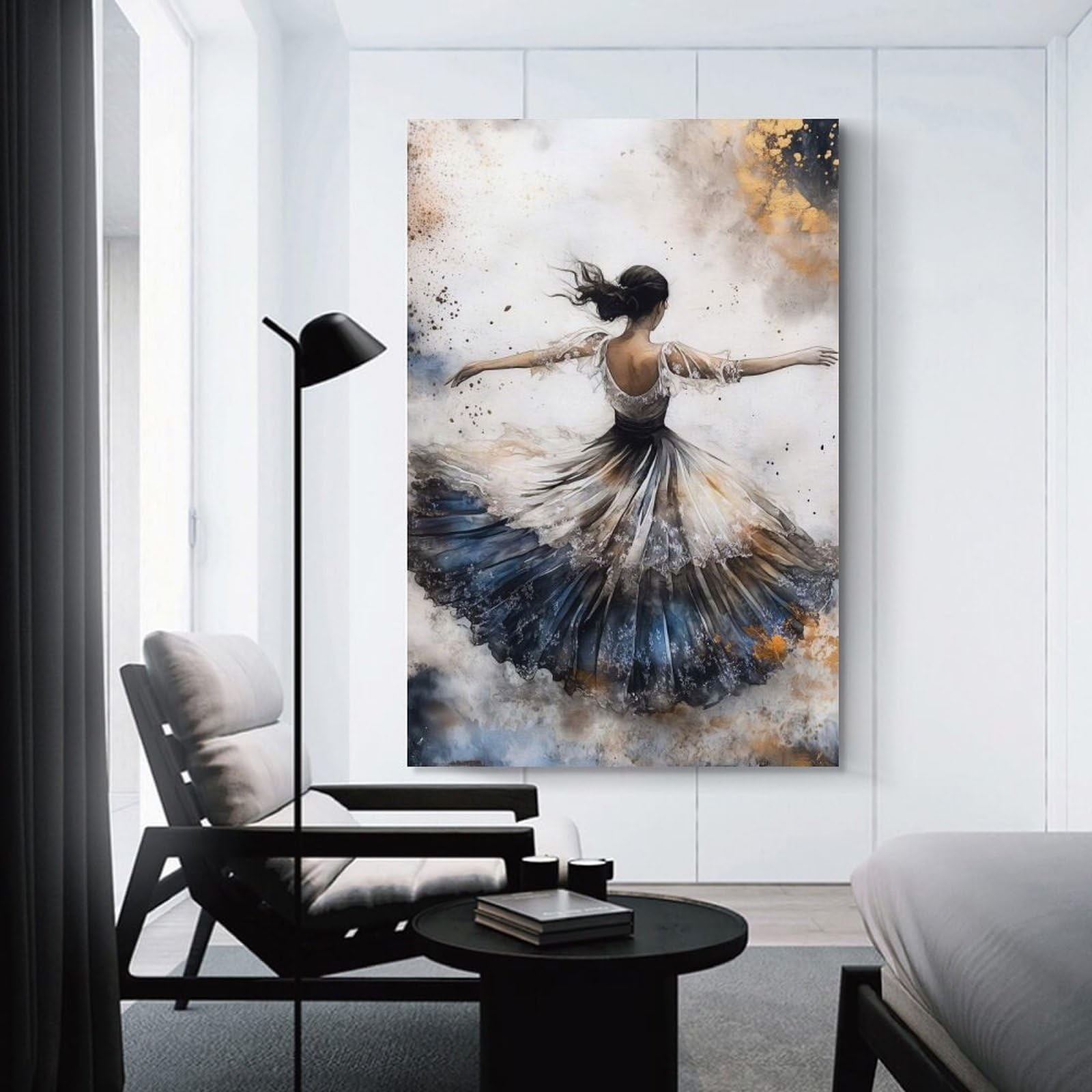 Junmoney Ballerina in A Flowing Dress Canvas Wall Art 20x30inch(50x75cm), for Home Lounge, Bedroom Or Reading Nook, Eye Catching Artwork for Blank Walls