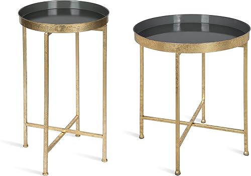 Miniatura 19 de Kate and Laurel Celia - Mesa redonda plegable de metal, negro con base dorada Dorado/Negro,Dorado/blanco,Negro -,Negro/Oro,Negro /Gris,Negro,