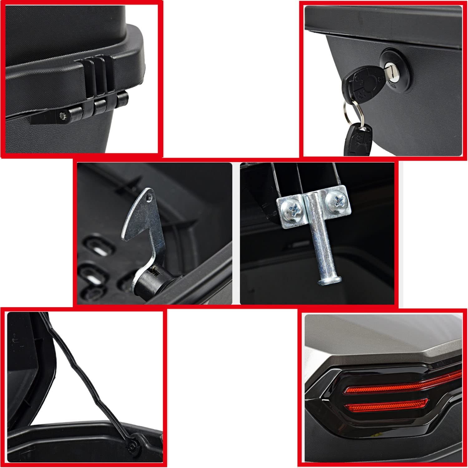 Wycieczka motocyklowa skrzynka ogonowa bagaż bagażnika z mocowaniem oparcia do kasku Top Box Case 45L pojemność/czerwony Decoration
