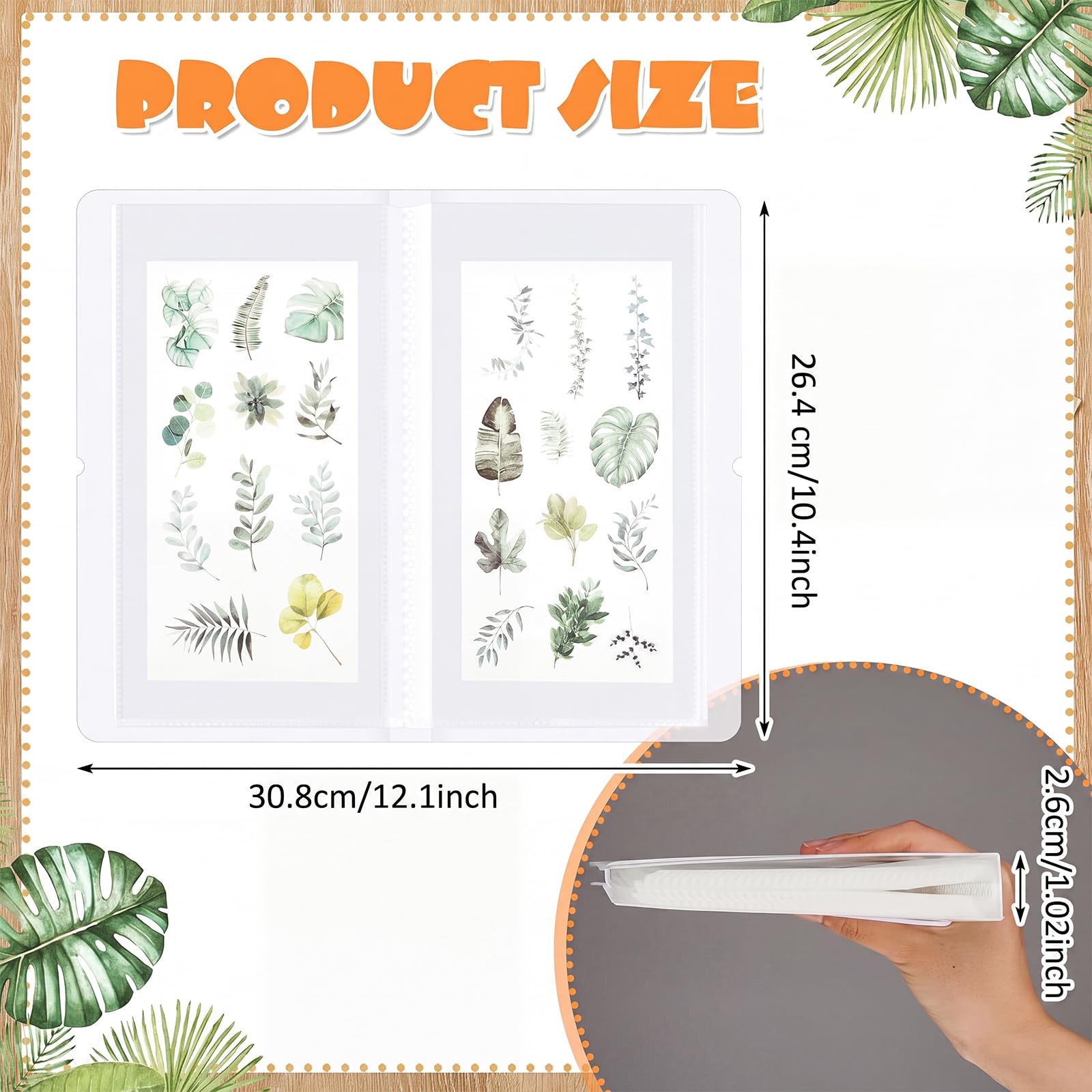 2 sztuki, 4,8 x 24,6 cm, duży, przezroczysty, organizer do przechowywania, książka, wielokrotnego użytku, do przechowywania, do planera, scrapbookingu, naklejek, dwustronnych, 50 stron