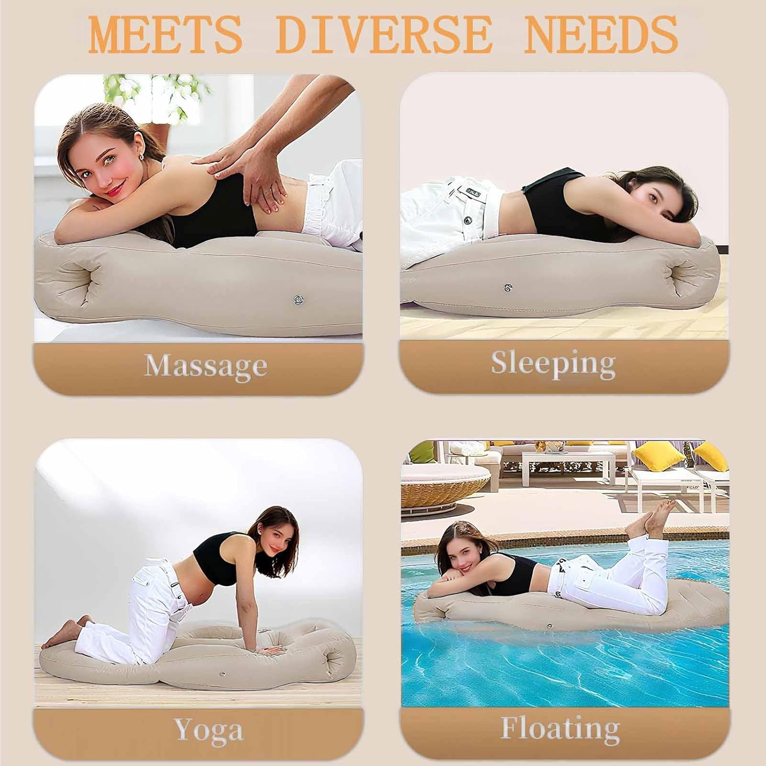 Pregnancy Pillow - Inflatable Portable Pillow,Stomach Sleeping,Full Body Maternity Float with Belly Hole, Relieves Back Pain & SPD, Used in Any Scene，All-in-One Comfort Solution for Pregnancy (Ecru)