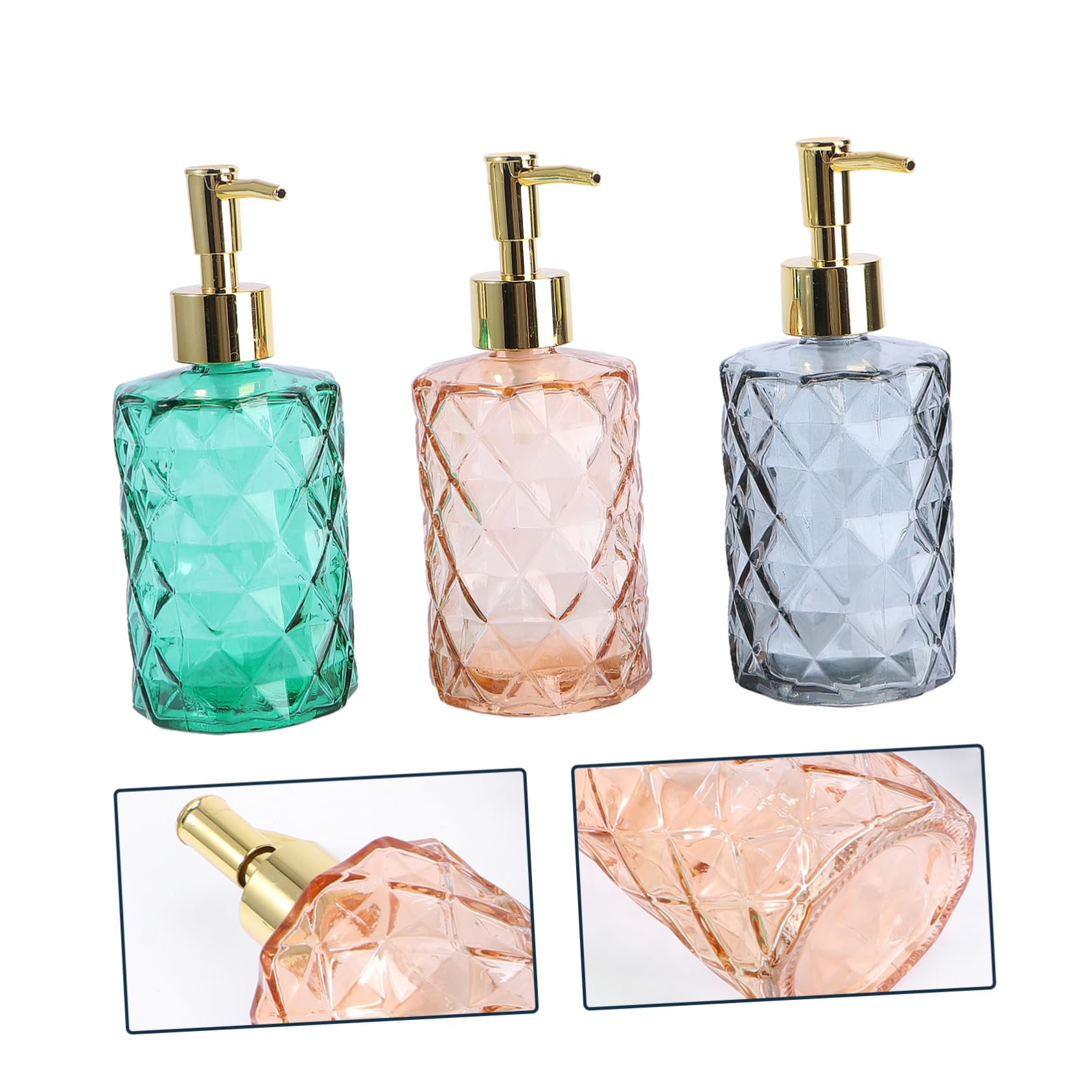 Set di Bottiglie Dispenser in Vetro Striato 3 Pezzi con Pompa