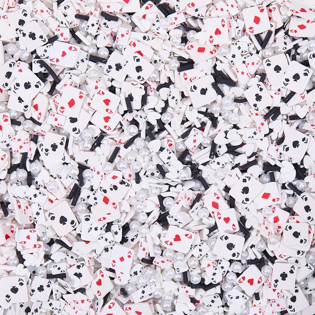 SUNNYCLUE 1 Box 100G Polymer Clay Slices Polymer Clay Cabochons Bulk Poker Themed Mini Flatback 3D Cards Pieces Cabochons Poker Confetti for DIY Crafts Nail Art Case Decor Favors Party Table